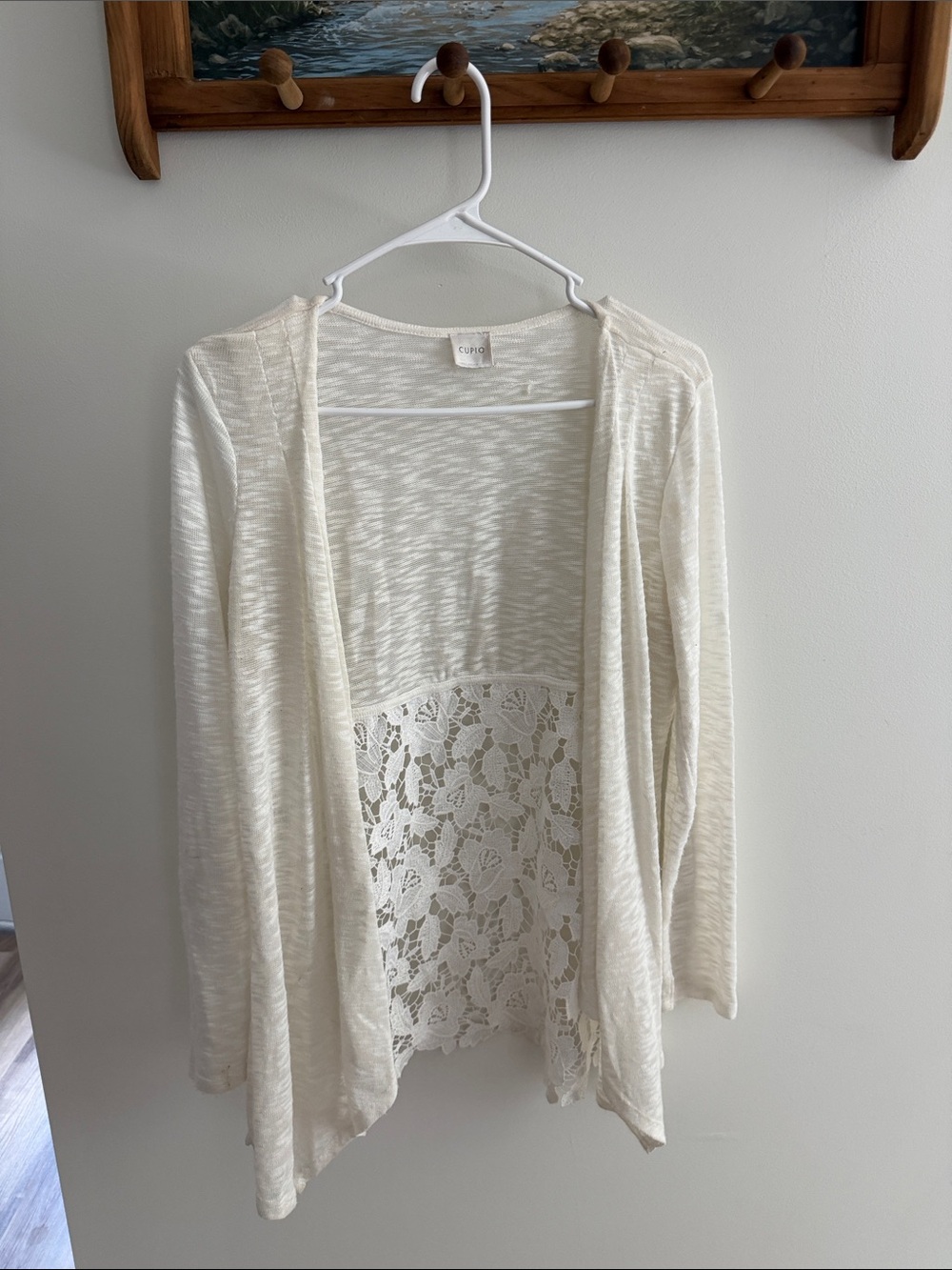 Cupio Cream Open-Front Cardigan with Lace Back